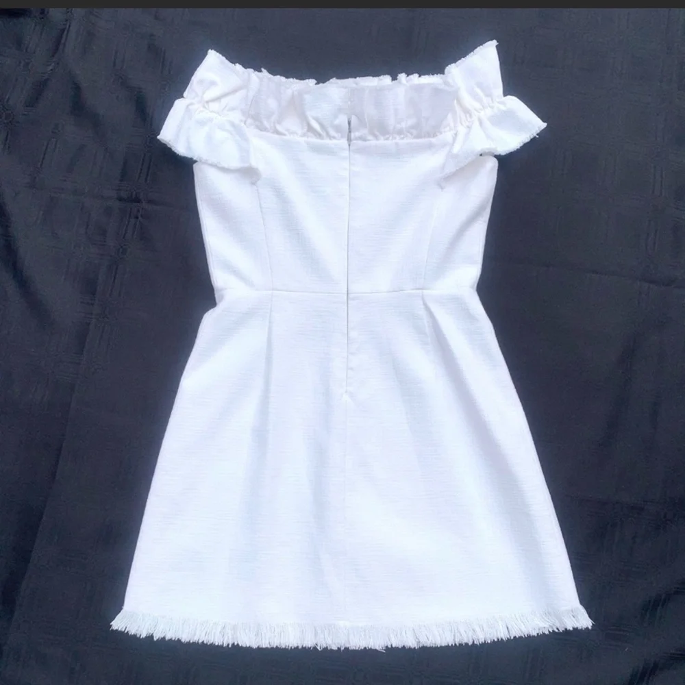 NWT Rebecca Taylor Women’s Winter White Ruffle Wedding Party Dress Size 4 - Picture 7 of 12
